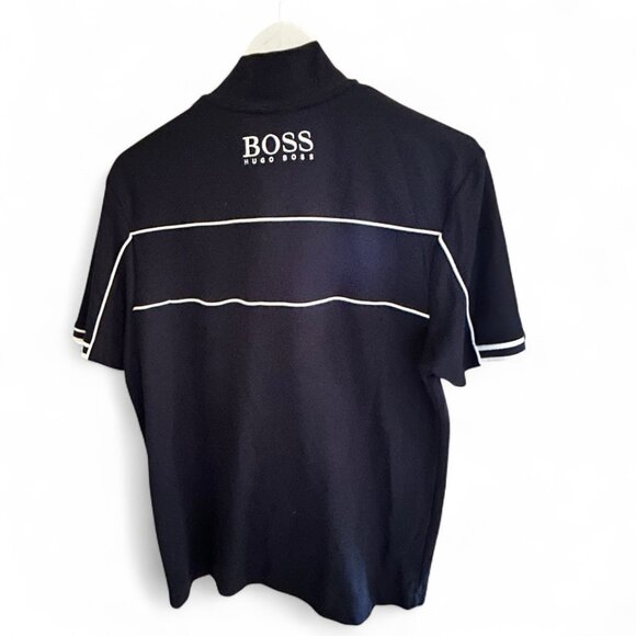 BOSS Hugo Boss Navy Blue Men's Quarter-Zip Stand Collar Polo | Size M - Picture 2 of 5